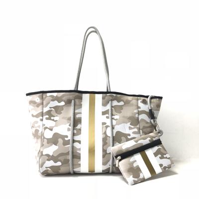 China Portable Fashion Women Beach Fashion Large Capacity Camouflage Tote Bag Neoprene Shoulder Bag for sale