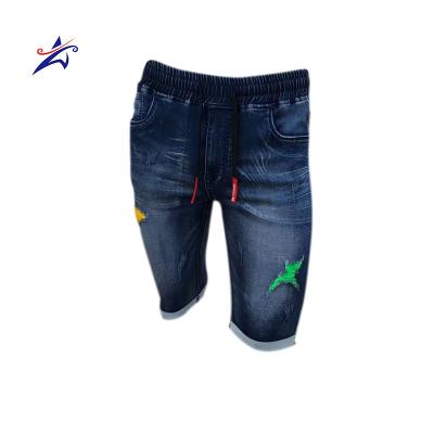 China Anti-wrinkle feature jeans wash elastic waistband with drawing string men's shorts for sale