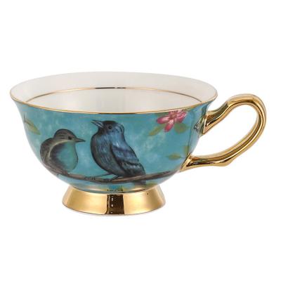 China Classic Viable Bird European Style Ceramic Flower Set Mug Rhinestone Household Coffee Cup Afternoon Tea Water Cup for sale