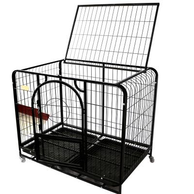 China Wholesale Breathable Large Outdoor Heavy Kennel High Strength Stainless Steel Black Dog Cage With Wheels for sale