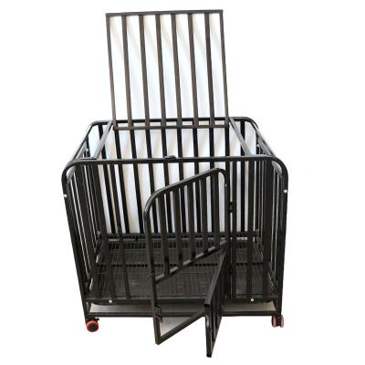 China Wholesale Breathable Large Outdoor Heavy Kennel High Strength Stainless Steel Black Dog Cage With Wheels for sale