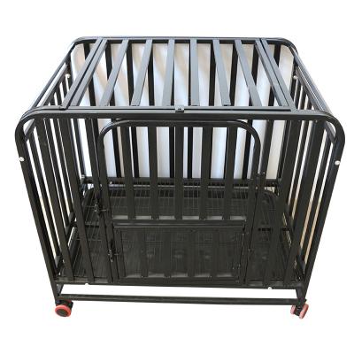 China Wholesale Breathable Outdoor Heavy Dog Kennel Cage Stainless Steel High Strength Animal Black Dog Cage Large Large With Wheels for sale