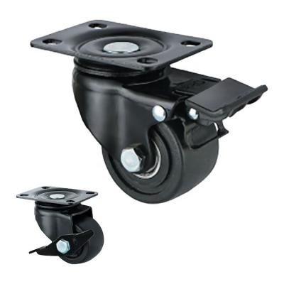 China WBD 1.5/2/2.5/3 Inch Low Profile Swivel Rigid Caster Wheel Heavy Duti Caster Wheels Low Nylon Black Wheel Brake for sale