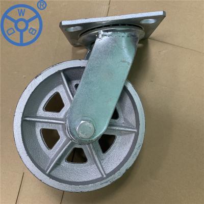 China Wbd Rigid 4 5 6 8 Inch Trolley Heavy Duty Industrial Cast Iron V Spline Wheels Semi Steel Brake Top Caster Swivel Plate Ball Bearing for sale