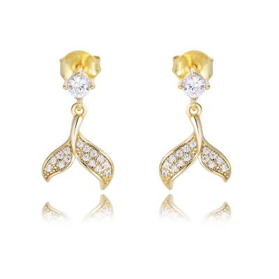 China Newest Eco-Friend Design Women Ear Studs Gold Plated Cubic Zirconia Stud Earrings Tiny Design Women Fishtail Cubic Zirconia Stud Earrings for sale