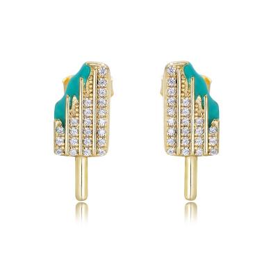 China Eco-Friend Popular Tiny Summer Women's Zircon Ice Enamel Stud Earrings Women's Silver Plated Popsicle Earrings for sale