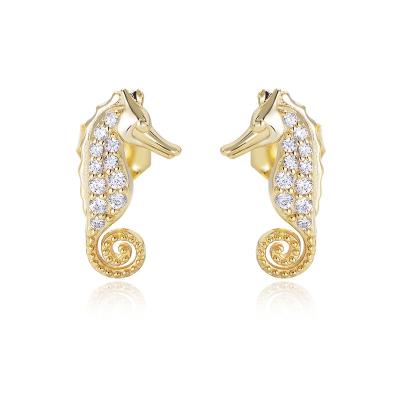 China Eco-Friend Fashion Korean Women Jewelry S925 Silver 14k Gold Plated Stud Zircon Seahorse Earring Earrings for sale