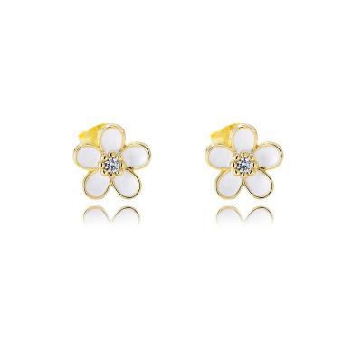 China Eco-Friend Elegant Earring Gold Plated Flower Enamel Zircon Hypoallergenic Women Stud Jewelry for sale