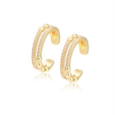 China Eco-friend new design silver color no piercing earring two lines circle CZ ear cuff earrings woman for sale