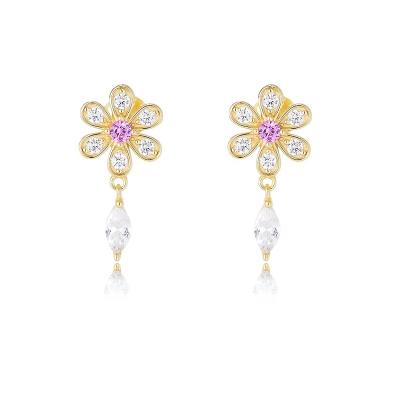 China Eco-friend drop shipping earring 925s jewelry 14K silver gold plated flower stud earrings for sale