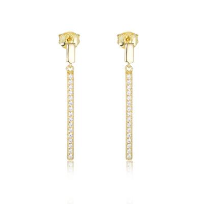 China Eco-Friend Women Ear Jewelry 925 High Quality Stud 14K Gold Diamond CZ Silver Bar Dangle Drop Earrings for sale