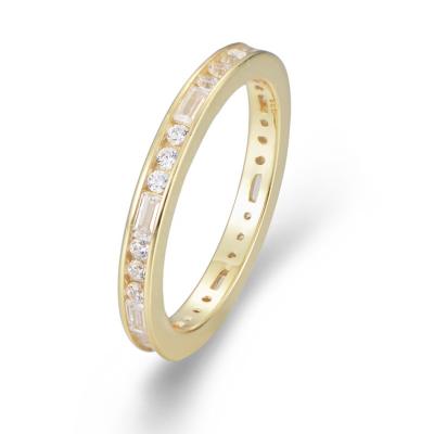 China TRENDY Simple Classic Style 925 Sterling Silver Clear Zirconia Plated Wedding Band Ring for sale