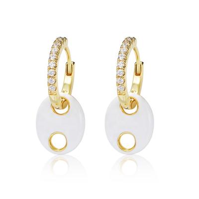 China FASHIONABLE Geometric Gold Plated Zircon Hollow Dangle Enamel Double Hole Pig Nose Drop Earrings for sale