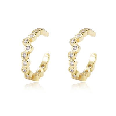 China Eco-Friend Latest Design Luxury C Shape 14k Gold Plated 925 Sterling Silver Zirconia Cuff Earrings for sale