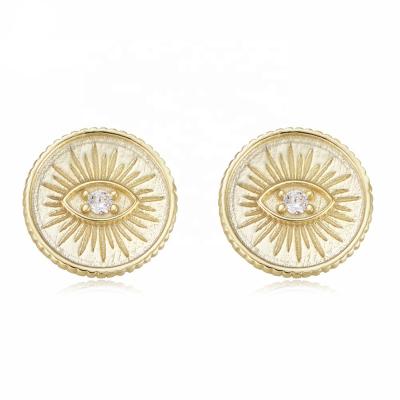 China New 925 Sterling Silver Women Jewelry Clear TRENDY Cubic Zircon Eye Coin Stud Earrings for sale