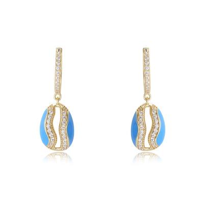 China FASHIONABLE Enamel Shell Charm Drop Huggie Earrings from 925 Sterling Silver New Trend Blue for sale