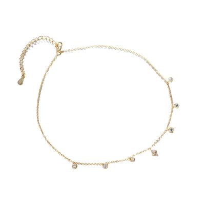 China Cute Gold Plated Zirconia Mini Adjustable Necklace from 925 Sterling Silver Hot Sale Minimalist for sale