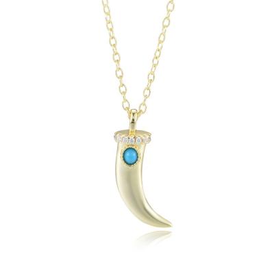 China Latest Design Vintage 925 FASHION Gold Plated Turquoise Wolf Teeth Spike Lucky Pendant Necklace for sale