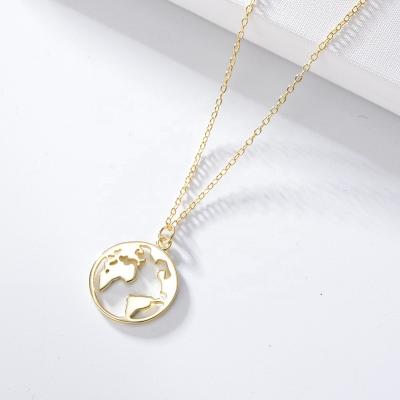 China New Design 925 Sterling Silver Gold Plated Coin FASHIONABLE World Map Pendant Necklace for sale