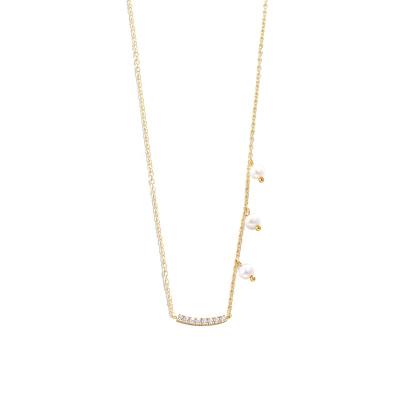 China FASHIONABLE Minimalist Design Necklace 925 Sterling 14K Silver Gold Plated Zircon Bar Beads Necklace Necklace for sale