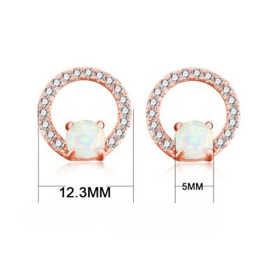 China Eco-Friend Factory Supply All-match Fashion Brass Simple Round High End Opal Zircon Elegant Stud Earrings for sale