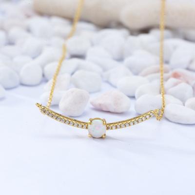 China Vintage Fashion Women Jewelry Clear Cubic Zircon Brass Opal Long Bar Link Chain Simple Necklace for sale