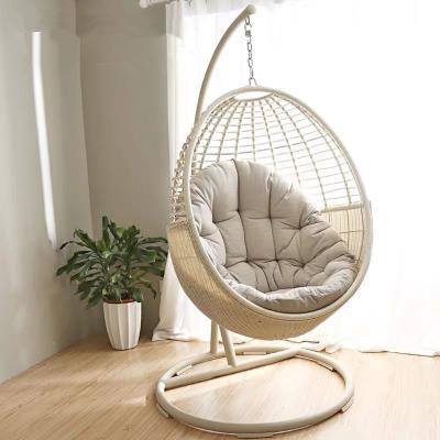 China Modern Outdoor Double Seat Garden Furniture Rattan Patio Swings Egg Hanging Chair With Stand for sale