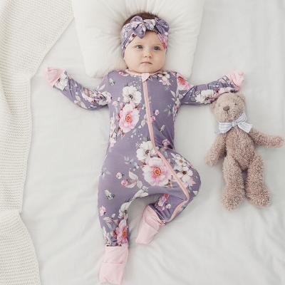 China Custom Spandex / 2023 Bamboo Fiber Printed Baby Clothes Baju Bayi Double Zipper To Fold Over Soft Zipper Baby Bamboo Romper for sale