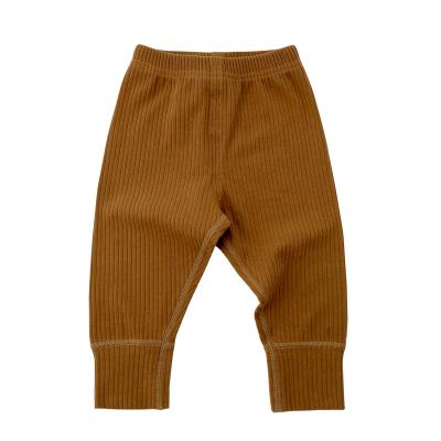 China Newborn Solid Elastic Baby Kids Leggings Pants Autumn Cotton Baby Pants Pit Mid Waist High Quality Straight Stripe High for sale