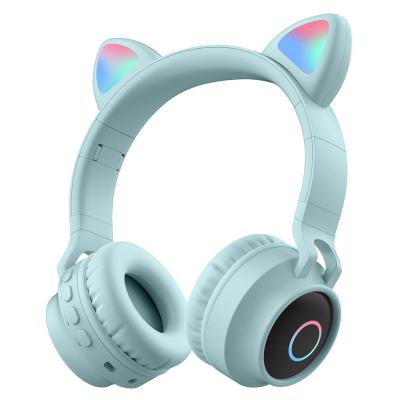 China Cute wireless earphone play (can use wired also) noise canceling Cat Ear LED kids headphones wireless bluetooth for sale