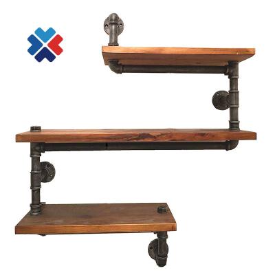 China Rustproof Modern Industrial Wood Pipe Shelves Industrial Wood Shelves Pipe Wall Ladder Pipe Ladder Decoration Furniture Home Fitting for sale