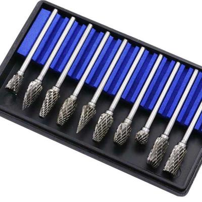 China 10pcs Tungsten Carbide Double Cut Burr Carbide Tungsten Carbide Rotary 1/4 Inch Carving Carbide Burr Rotary Set for sale