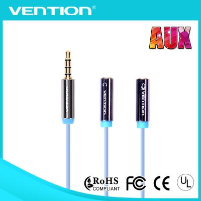 China Computer 4 Pole 3.5mm Stereo Audio Cable Male to 2 Female with PVC Jacket Aux Soft Wire for sale