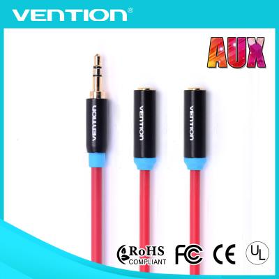 China 3.5mm Male to 2 Female Aux Audio Cable PVC Jacket Red and White Audio Cable to Aux for sale