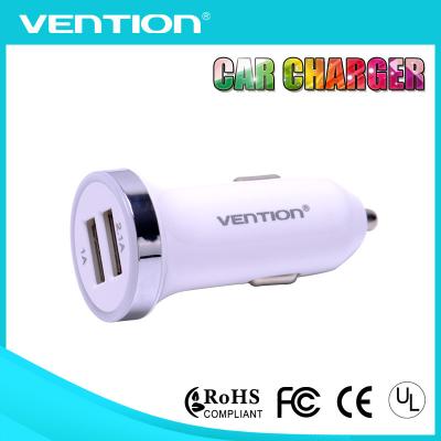 China White Dual USB Car Charger for iPhone 5 / iPad / Samsung Phone DC5V 2.1A / 1A Car Chargers for sale