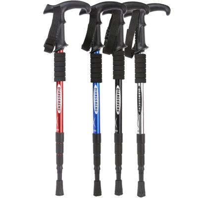 China Adjustable Folding Ultralight Telescopic Walking Stick Aluminum Alloy Trekking Poles Four-section Canes Outdoor T-Handle Rise for sale