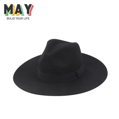 China Large Brim 100% Wool High Quality Unisex Stylish Striped Fedora Jazz Wide Brim Felt Hat for sale