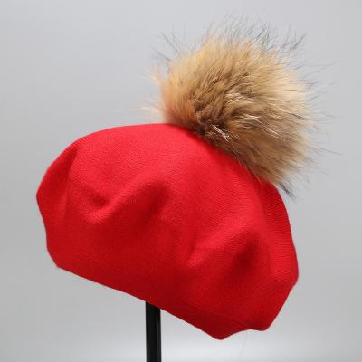 China New real INS hot sale winter wool ball striped wool knitted bud painter fashion pom pom women beret hat for sale