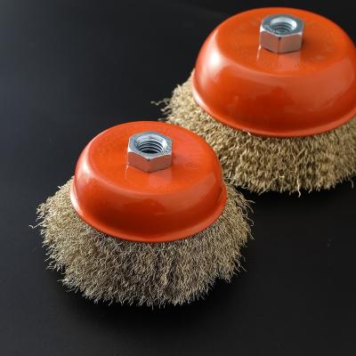 China Car Wheels Cleaning Crimped Copper Wire Cup Brush for Polishing Stainless Steel Wire Wheel Cup Brush for Car Wheels Cleaning for sale