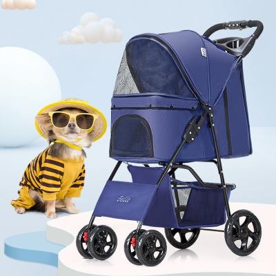 China New Hot Sale High Quality Viable Trend 4 Wheels Foldable Pet Cart For Dogs Cats Pet Stroller Easy With One Hand for sale