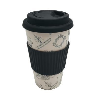 China Eco Sustainable Coffee Organic Bamboo Fiber Reusable Coffee Cup With Bamboo Lid 450ml for sale