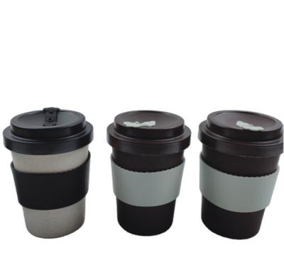 China Eco - Friendly Bamboo Fiber Coffee Cup Takeaway Mug With Silicone Lid And Sleeve for sale