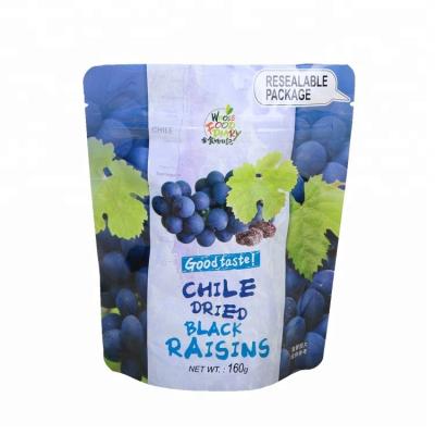 China 160g Custom Label Moisture Proof Aluminum Foil Zipper Resealable Dried Fruit Holder Dried Black Raisins Food Pouch for sale