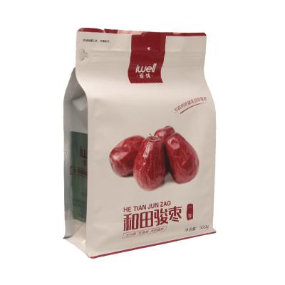 China Moisture Proof Dried Fruit Red Dates Stand Up Flat Bottom Side Gusset Packaging Bag With Tear-away Zipper for sale