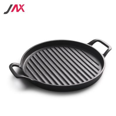 China Durable Non Stick Frying Stove Pan Wholesale Cast Iron Metal Double Handle Cast Iron Pan for sale