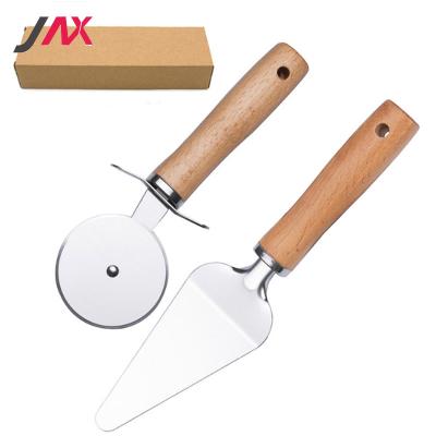 China Sustainable Pizza Tools Handle Wooden Pizza Shovel Cutter And Pizza Peel Set for sale