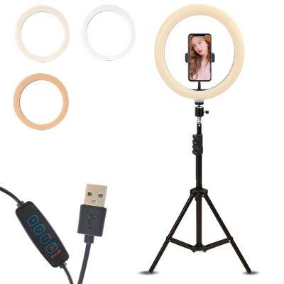 China Hot Sale 10 Inch LED Selfie Phone Holder Ring Light Photo With Tripod Stable Three Modes Shine for sale