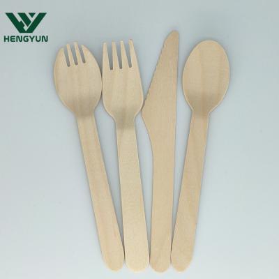 China Hot Selling Disposable Made In China Wood Fork Knife Spoon Disposable Wooden Cutlery Set for sale