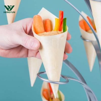 China Factory Direct Disposable Wooden Ice Cream Cone Sushi Cone Snack Cone for sale