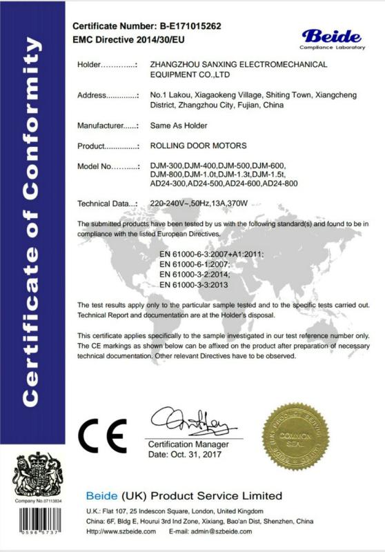 CE - Zhangzhou Sanxing Electromechanical Equipment Co., Ltd.